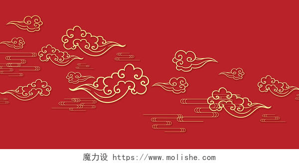 红色简约金色祥云线条质感展板背景中国风祥云